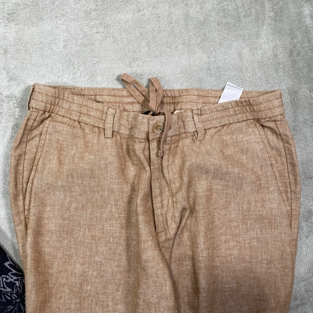 Banana Republic Pants Mens 34 Mason Athletic Tapered Linen Blend Drawstring Tan